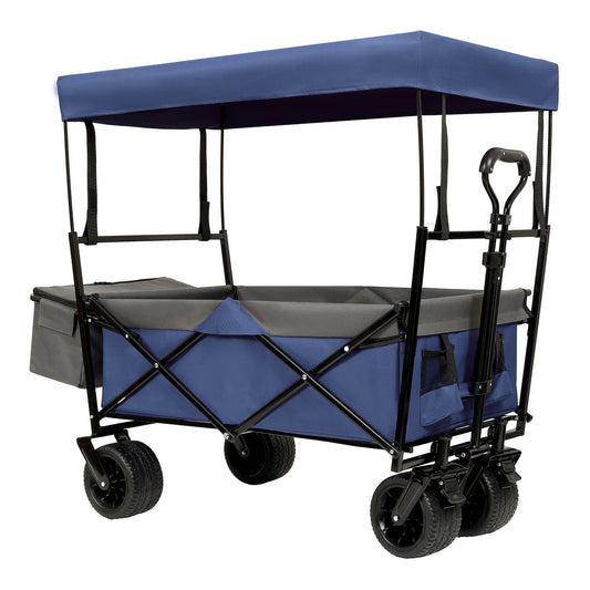 480Lbs Collapsible Wagon With Canopy Wagon Stroller With 7  All- Terrain Wheels  Lightweight Foldable Wagon  Large Capacity For Camping  Shopping  Sports  And Garden Use  Dark Blue With Mosquito Net