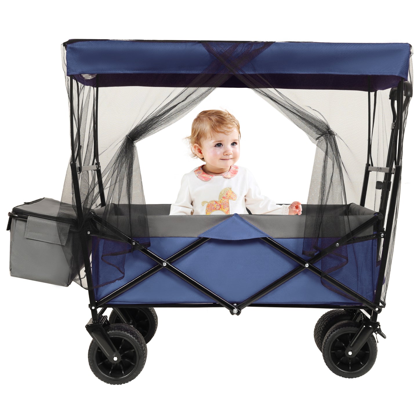480Lbs Collapsible Wagon With Canopy Wagon Stroller With 7  All- Terrain Wheels  Lightweight Foldable Wagon  Large Capacity For Camping  Shopping  Sports  And Garden Use  Dark Blue With Mosquito Net