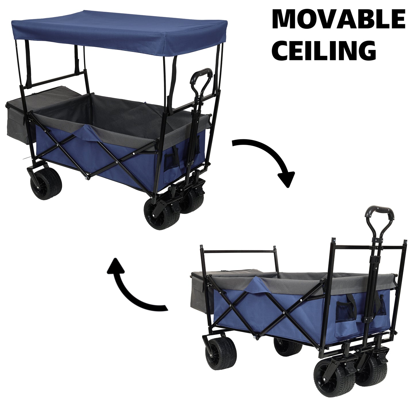 480Lbs Collapsible Wagon With Canopy Wagon Stroller With 7  All- Terrain Wheels  Lightweight Foldable Wagon  Large Capacity For Camping  Shopping  Sports  And Garden Use  Dark Blue With Mosquito Net